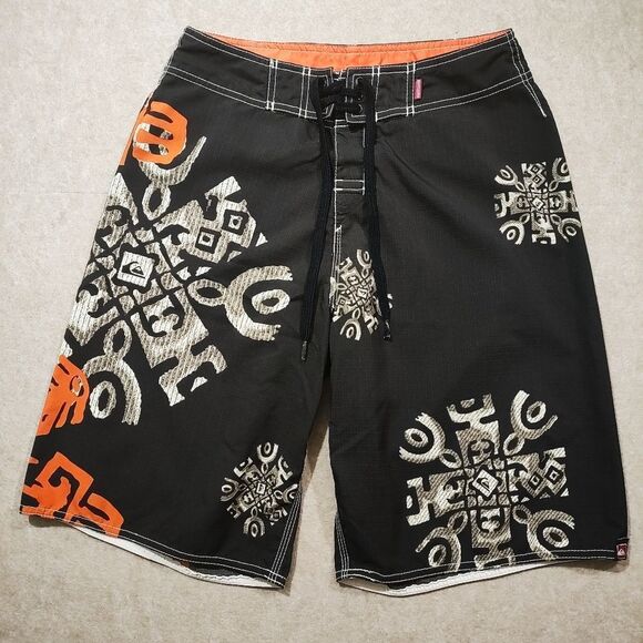 Quicksilver Men's Board Shorts Black and Orange Swim Shorts #2 - Picture 1 of 8